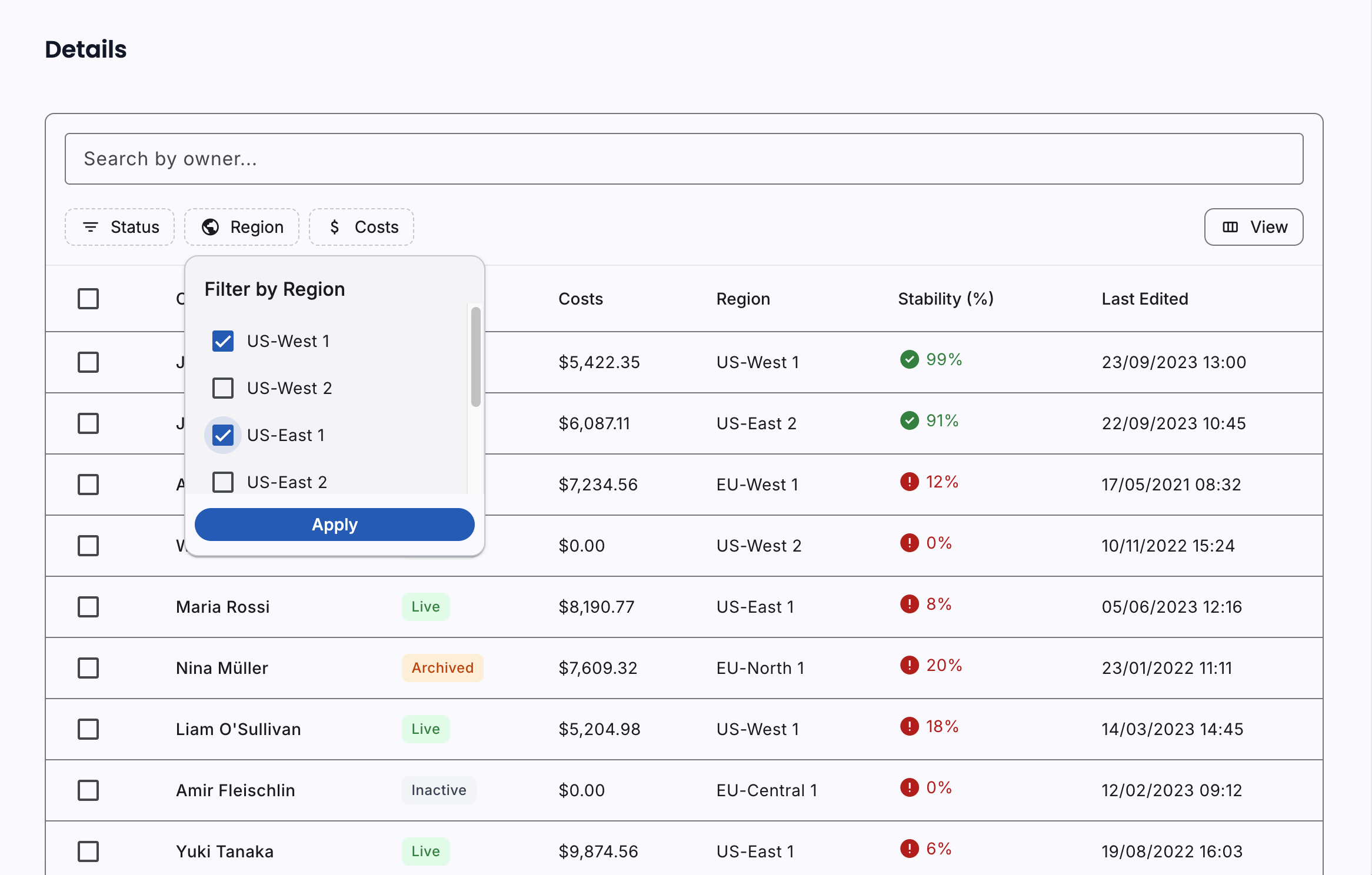 Table filtering & bulk edit